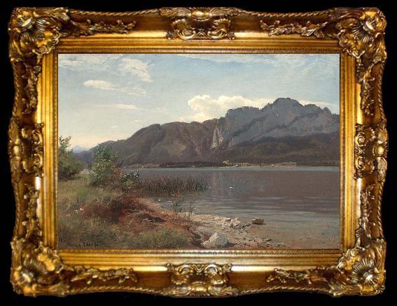 framed  Hans Gude Painting Landskap fra Drachenwand ved Mondsee, ta009-2